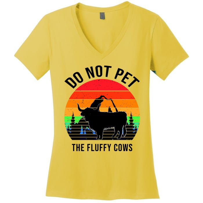 Funny Bison Do Not Pet The Fluffy Cows Women's V-Neck T-Shirt