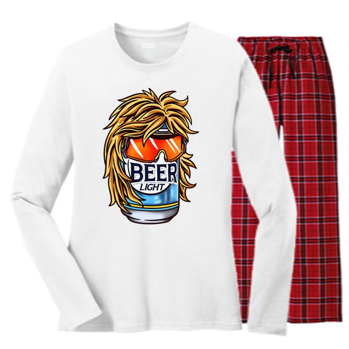 Funny Beer Drinking Funny Redneck Mullet Women's Long Sleeve Flannel Pajama Set 