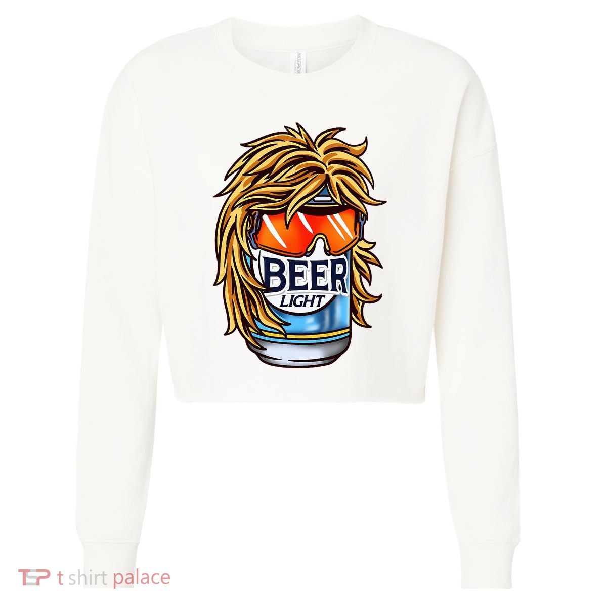 Funny Beer Drinking Funny Redneck Mullet Cropped Pullover Crew