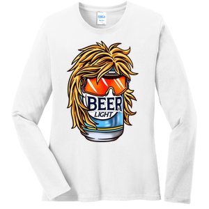 Funny Beer Drinking Funny Redneck Mullet Ladies Long Sleeve Shirt