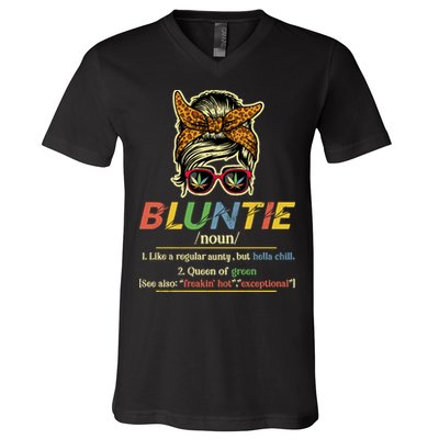 Funny Bluntie Definition Stoner Aunt Auntie Weed Marijuana Pot Smoker V-Neck T-Shirt