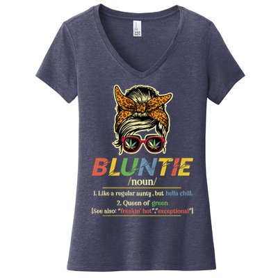 Funny Bluntie Definition Stoner Aunt Auntie Weed Marijuana Pot Smoker Women's V-Neck T-Shirt