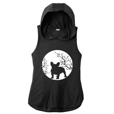 French Bulldog Dog Full Moon Howl Funny Frenchie Lover Ladies PosiCharge Tri-Blend Wicking Draft Hoodie Tank