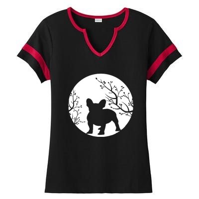 French Bulldog Dog Full Moon Howl Funny Frenchie Lover Ladies Halftime Notch Neck Tee