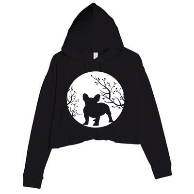 French Bulldog Dog Full Moon Howl Funny Frenchie Lover Crop Fleece Hoodie