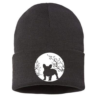 French Bulldog Dog Full Moon Howl Funny Frenchie Lover Sustainable Knit Beanie