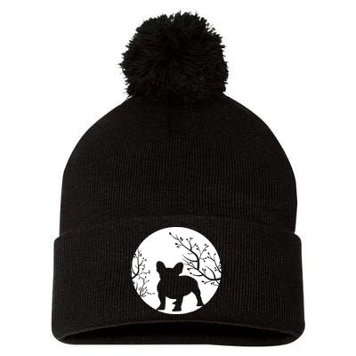 French Bulldog Dog Full Moon Howl Funny Frenchie Lover Pom Pom 12in Knit Beanie