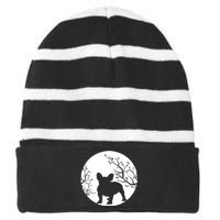 French Bulldog Dog Full Moon Howl Funny Frenchie Lover Striped Beanie with Solid Band