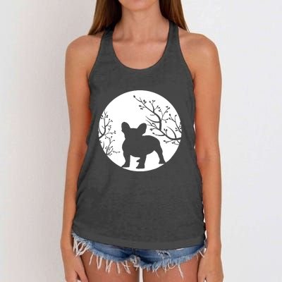 French Bulldog Dog Full Moon Howl Funny Frenchie Lover Women's Knotted Racerback Tank