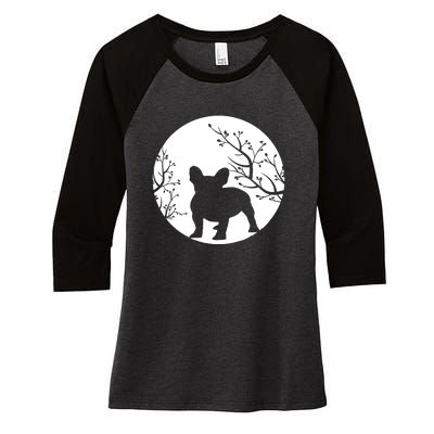 French Bulldog Dog Full Moon Howl Funny Frenchie Lover Women's Tri-Blend 3/4-Sleeve Raglan Shirt