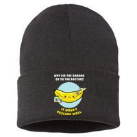 Funny Banana Doctor Joke Cute Fruit Pun Sustainable Knit Beanie