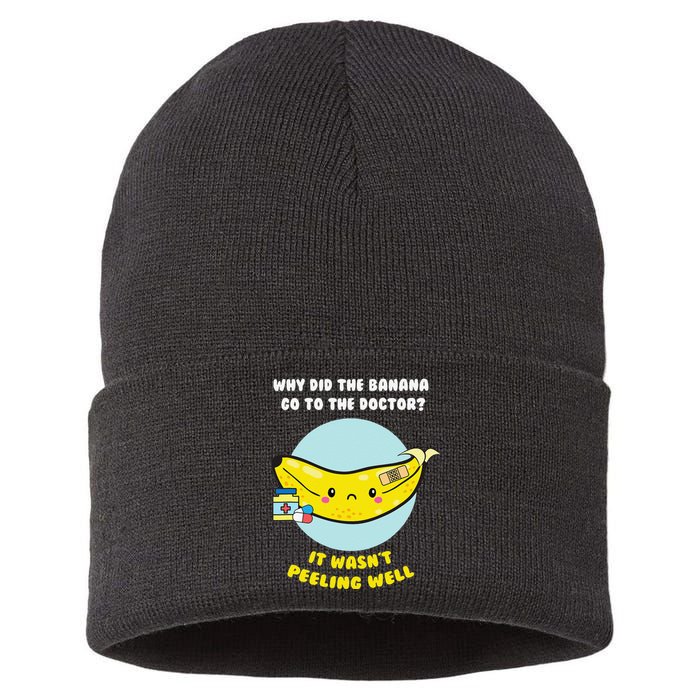 Funny Banana Doctor Joke Cute Fruit Pun Sustainable Knit Beanie