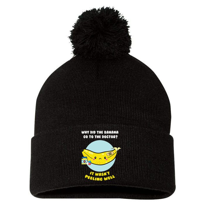 Funny Banana Doctor Joke Cute Fruit Pun Pom Pom 12in Knit Beanie