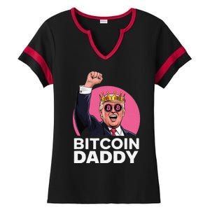 Funny Bitcoin Daddy Trump Crypto King ILl Be Home Christmas Ladies Halftime Notch Neck Tee