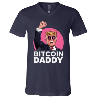 Funny Bitcoin Daddy Trump Crypto King ILl Be Home Christmas V-Neck T-Shirt