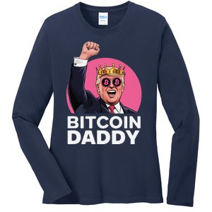 Funny Bitcoin Daddy Trump Crypto King ILl Be Home Christmas Ladies Long Sleeve Shirt