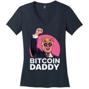 Funny Bitcoin Daddy Trump Crypto King ILl Be Home Christmas Women's V-Neck T-Shirt