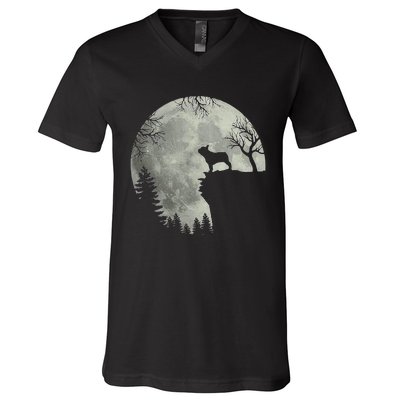 French Bulldog Dog And Moon Halloween Costume V-Neck T-Shirt