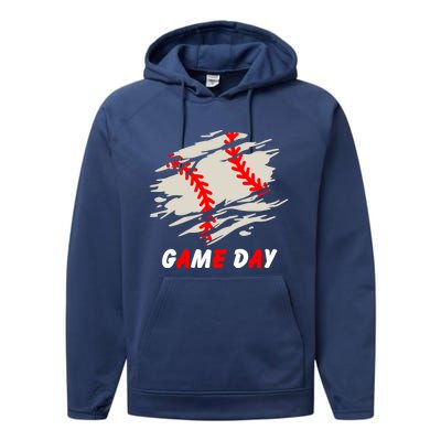 Funny Baseball Day Quote Cool Game Of The Day Gift Performance Fleece Hoodie