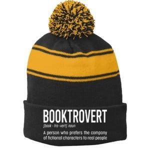 Funny Booktrovert Definition Reading Fan Book Lover Introvert Stripe Pom Pom Beanie