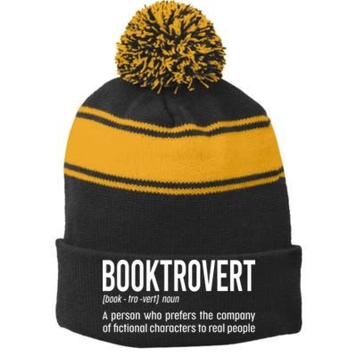Funny Booktrovert Definition Reading Fan Book Lover Introvert Stripe Pom Pom Beanie