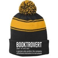 Funny Booktrovert Definition Reading Fan Book Lover Introvert Stripe Pom Pom Beanie