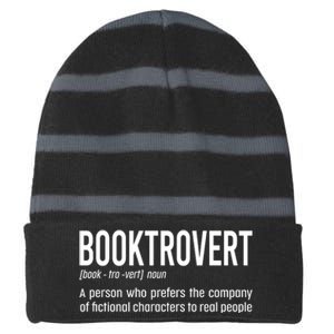 Funny Booktrovert Definition Reading Fan Book Lover Introvert Striped Beanie with Solid Band