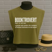 Funny Booktrovert Definition Reading Fan Book Lover Introvert Garment-Dyed Women's Muscle Tee