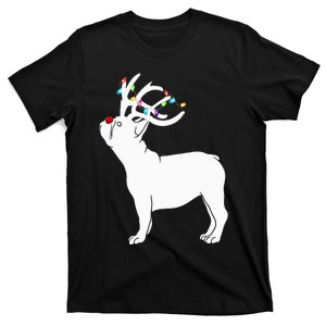 French bulldog Dog Reindeer Lights Plaid Santa Hat Christmas T-Shirt