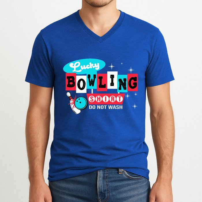 Funny Bowling Design Do Not Wash This Is My Lucky Bowling V-Neck T-Shirt