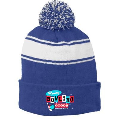 Funny Bowling Design Do Not Wash This Is My Lucky Bowling Stripe Pom Pom Beanie