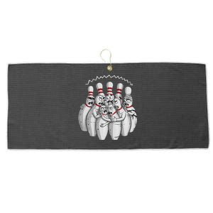 Funny Bowling Design With Nervous Pins Facing A Bowling Ball Large Microfiber Waffle Golf Towel