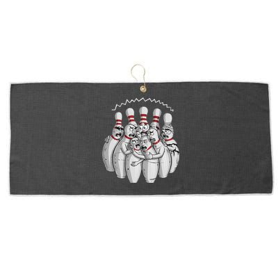 Funny Bowling Design With Nervous Pins Facing A Bowling Ball Large Microfiber Waffle Golf Towel