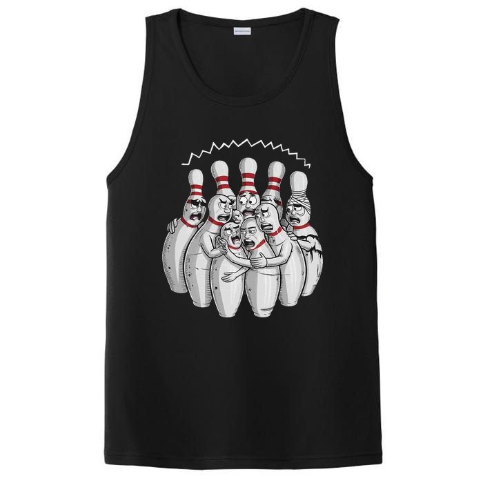 Funny Bowling Design With Nervous Pins Facing A Bowling Ball PosiCharge Competitor Tank