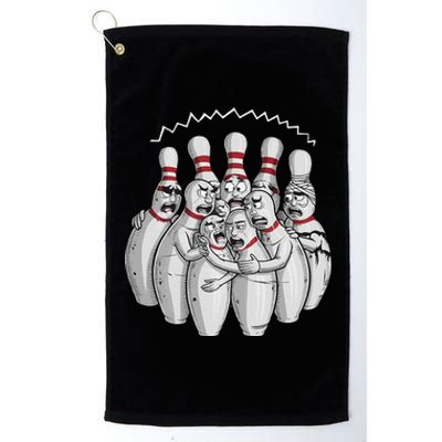 Funny Bowling Design With Nervous Pins Facing A Bowling Ball Platinum Collection Golf Towel