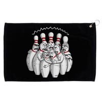 Funny Bowling Design With Nervous Pins Facing A Bowling Ball Grommeted Golf Towel