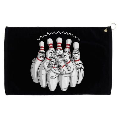 Funny Bowling Design With Nervous Pins Facing A Bowling Ball Grommeted Golf Towel