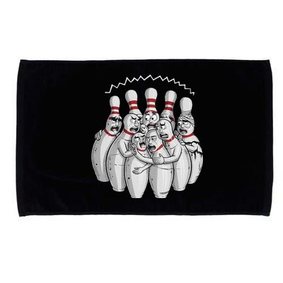 Funny Bowling Design With Nervous Pins Facing A Bowling Ball Microfiber Hand Towel