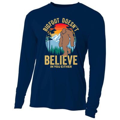 Funny Bigfoot Doesn't Believe In You Either, Yeti, Sasquatch Cooling Performance Long Sleeve Crew