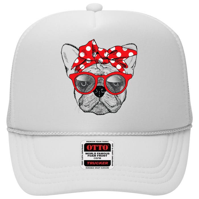 French Bulldog Dog Mom Bandana Sunglasses Mother's Day High Crown Mesh Back Trucker Hat