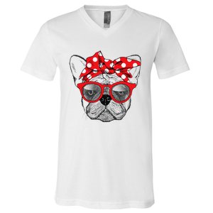 French Bulldog Dog Mom Bandana Sunglasses Mother's Day V-Neck T-Shirt