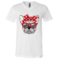 French Bulldog Dog Mom Bandana Sunglasses Mother's Day V-Neck T-Shirt