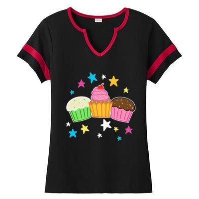 Funny Baking Delicious Cupcake Lover Cupcakes Ladies Halftime Notch Neck Tee