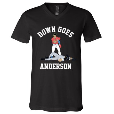 FUNNY BASEBALL DOWN GOES ANDERSON V-Neck T-Shirt