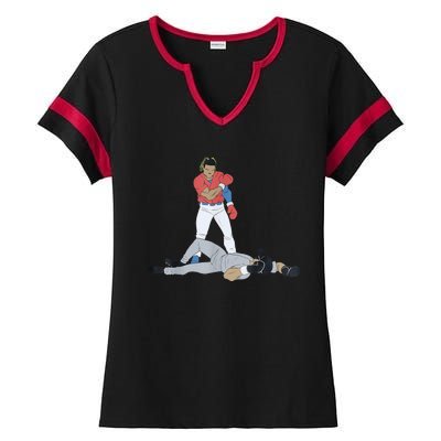 FUNNY BASEBALL DOWN GOES ANDERSON Ladies Halftime Notch Neck Tee