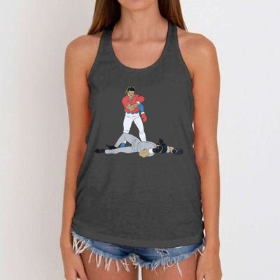 FUNNY BASEBALL DOWN GOES ANDERSON Women's Knotted Racerback Tank