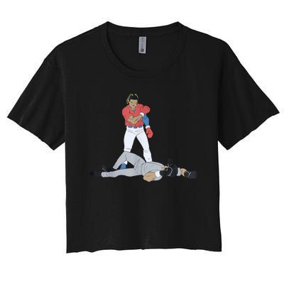 FUNNY BASEBALL DOWN GOES ANDERSON Women's Crop Top Tee