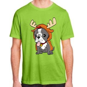 French Bulldog Dressed As Reindeer Dogs Xmas Gift Adult ChromaSoft Performance T-Shirt