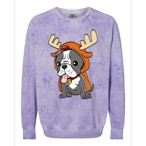 French Bulldog Dressed As Reindeer Dogs Xmas Gift Colorblast Crewneck Sweatshirt