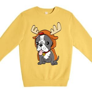 French Bulldog Dressed As Reindeer Dogs Xmas Gift Premium Crewneck Sweatshirt